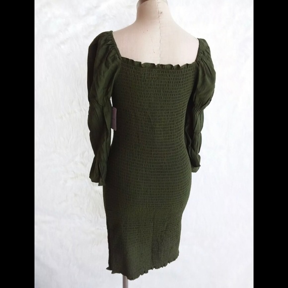 ROMANTIC SMOCKED GREEN DRESS SIZE L - Picture 6 of 12